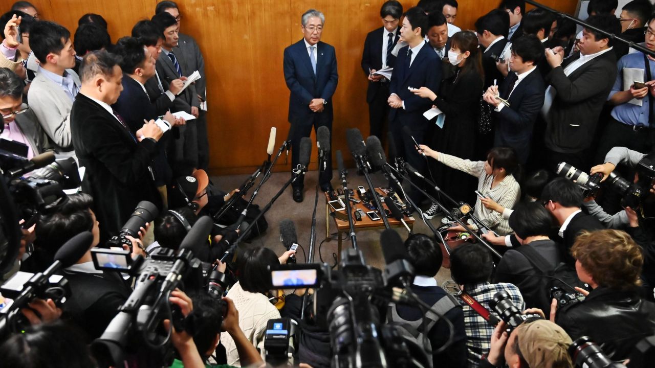 Japan's Olympic Committee President (JOC) Tsunekazu Takeda speaks to the press after a JOC board meeting in Tokyo 