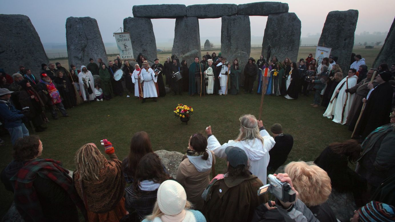 <strong>Spring equinox:</strong> The summer celebrations are the most famous, but people -- such as this gathering of druids in 2009 -- also gather for the spring equinox in March. 