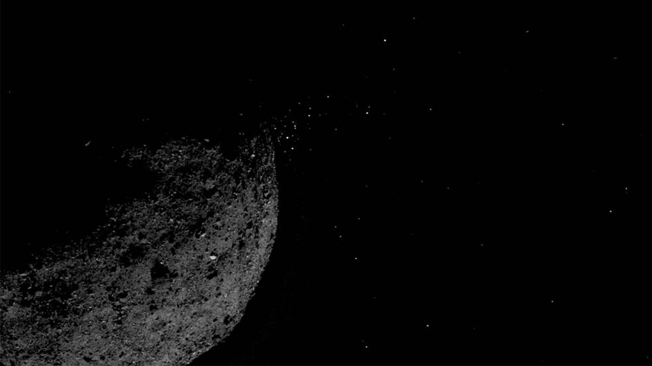 The spacecraft captured this view of Bennu ejecting particles from its surface on January 19.