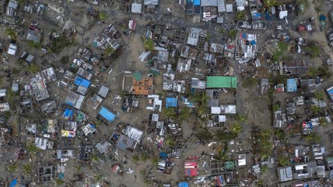 An aerial view of Praia Nova Village on Sunday, March 17. The village was one of the most affected neighborhoods in the coastal city of Beira.