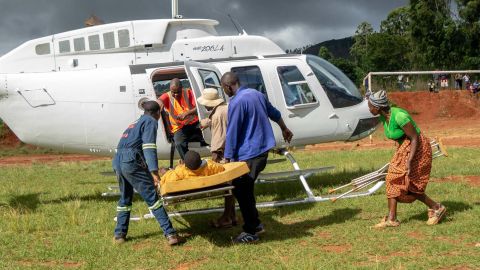 A wounded survivor is evacuated by helicopter from Chimanimani on March 19.