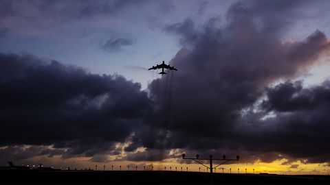 A B-52 Stratofortress takes off from Andersen Air Force Base, Guam, March 18, 2019.