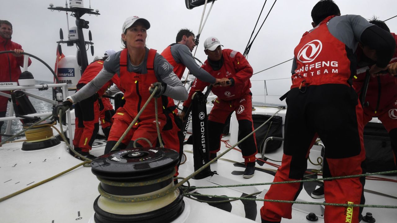 Carolijn Brouwer (center) and the DongFeng Race Team won the 2017-2018 Volvo Ocean Race.