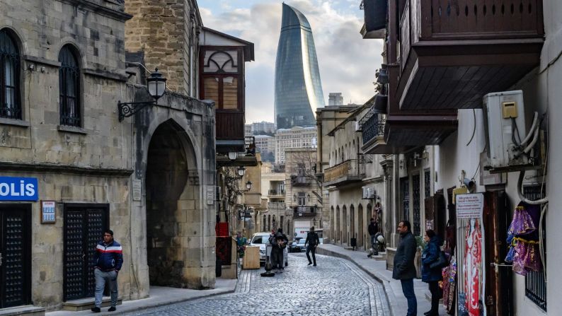 <strong>Baku: </strong>One of the Azerbaijani capital's Flame Towers, three huge buildings shaped like tongues of fire, stands tall over the Old Town, the most ancient section of Baku.