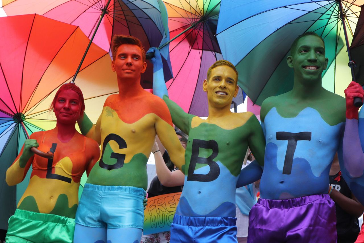 <strong>Frankfurt, Germany.</strong> These celebrants prefer to paint their pride at the annual Christopher Street Day Parade in Germany's financial capital in 2018.