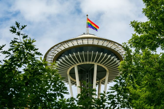 <strong>Seattle, Washington. </strong>The Space Needle displays a Pride flag in June 2014.