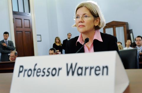 Warren takes her seat to testify before the House Budget Committee in 2009. The United States was battling a recession at the time, and Warren had been appointed to a congressional oversight panel overseeing the $700 billion Troubled Assets Relief Program.