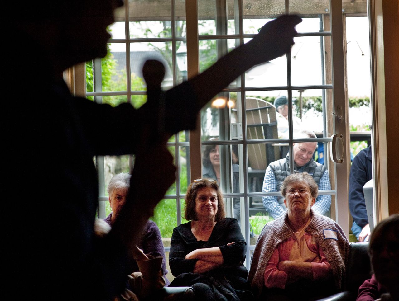 Warren speaks to constituents at a campaign event in Scituate, Massachusetts, in May 2012.