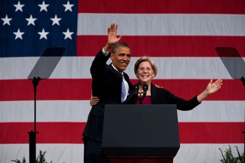 President Barack Obama greets Warren at a fundraiser in Boston in June 2012.