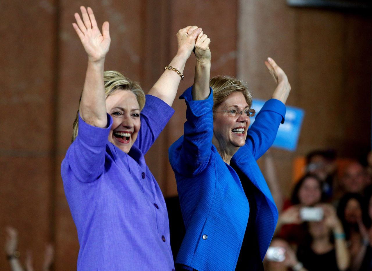 Warren campaigns with Democratic presidential candidate Hillary Clinton in June 2016.