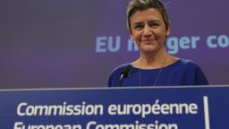 EU Commissioner for Competition Margrethe Vestager smiles during the EU Commissioners' Weekly College meeting at the European Commission headquarters in Brussels on February 6, 2019. (Photo by Aris Oikonomou / AFP)        (Photo credit should read ARIS OIKONOMOU/AFP/Getty Images)
