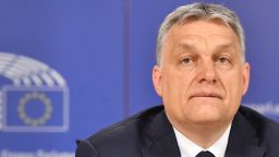 Hungary's Prime Minister Victor Orban addresses a press conference at the end of a European People's Party (EPP) meeting at the European Parliament in Brussels on March 20, 2019. - The Fidesz party of firebrand Hungarian Prime Minister Viktor Orban was hit with a temporary suspension from the European People's Party. Fidesz had faced expulsion after running a controversial billboard campaign that accused European Commission head Jean-Claude Juncker and liberal US billionaire George Soros, a bete-noir of Orban, of plotting to flood Europe with migrants. (Photo by EMMANUEL DUNAND / AFP)        (Photo credit should read EMMANUEL DUNAND/AFP/Getty Images)