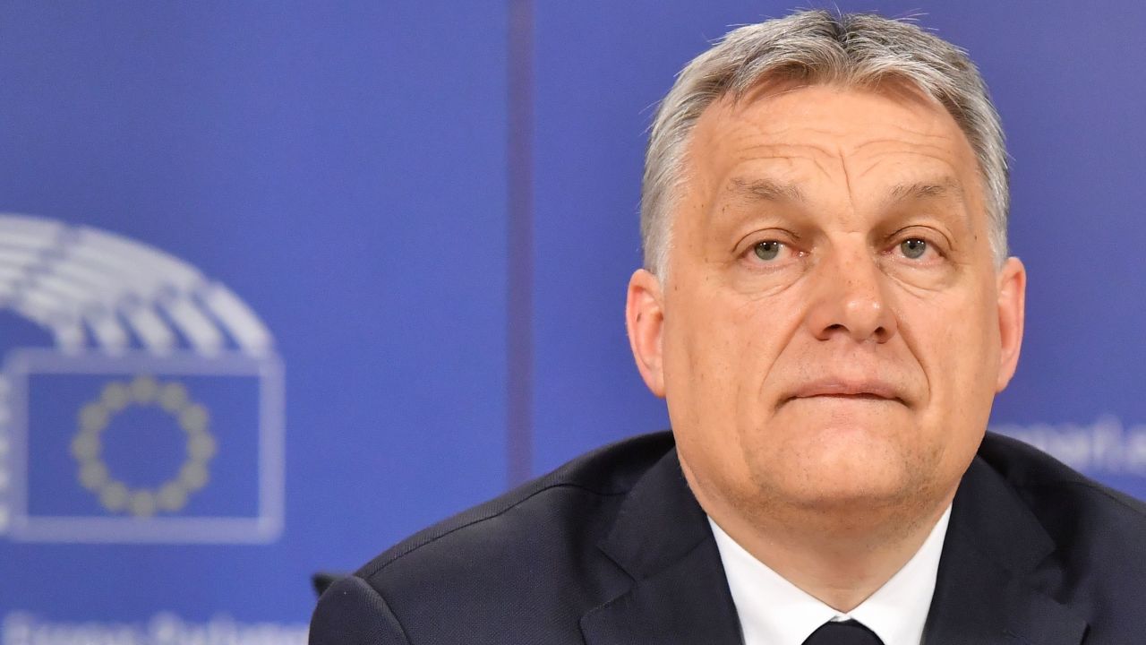 Hungary's Prime Minister Viktor Orban addresses a press conference at the end of a European People's Party (EPP) meeting at the European Parliament in Brussels on March 20.
