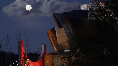 A view of the supermoon over the Guggenheim Museum in Bilbao, Spain.