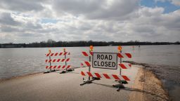 FREEPORT, ILLINOIS - MARCH 18: A road is covered with floodwater from the Pecatonica River on March 18, 2019 in Freeport, Illinois. Several Midwest states are battling some of the worst flooding they have experienced in decades as warming weather, rain and snow melt from the recent "bomb cyclone" has inundated rivers and streams. At least two deaths have been linked to the flooding.(Photo by Scott Olson/Getty Images)