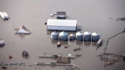 This Monday, March 18, 2019 photo taken by the South Dakota Civil Air Patrol and provided by the Iowa Department of Homeland Security and Emergency Management, shows flooding along the Missouri River in rural Iowa north of Omaha, Neb. (Iowa Homeland Security and Emergency Management via AP)