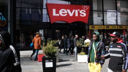 NEW YORK, NEW YORK - MARCH 19: People walk by a Manhattan Levi's clothing store on March 19, 2019 in New York City. The iconic American blue jeans maker Levi Strauss & Co. is expected to return to the stock market with an initial public offering (IPO) on Thursday at a price range of $14-$16 per share, the company plans to sell up to $150 million of shares with an expected market cap of around $5.8 billion.   (Photo by Spencer Platt/Getty Images)