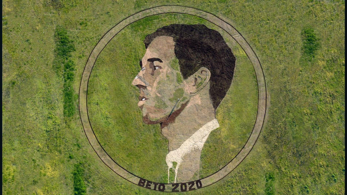 The 2-acre wide crop circle of Democratic presidential hopeful Beto O'Rourke, located close to Austin-Bergstrom International Airport.