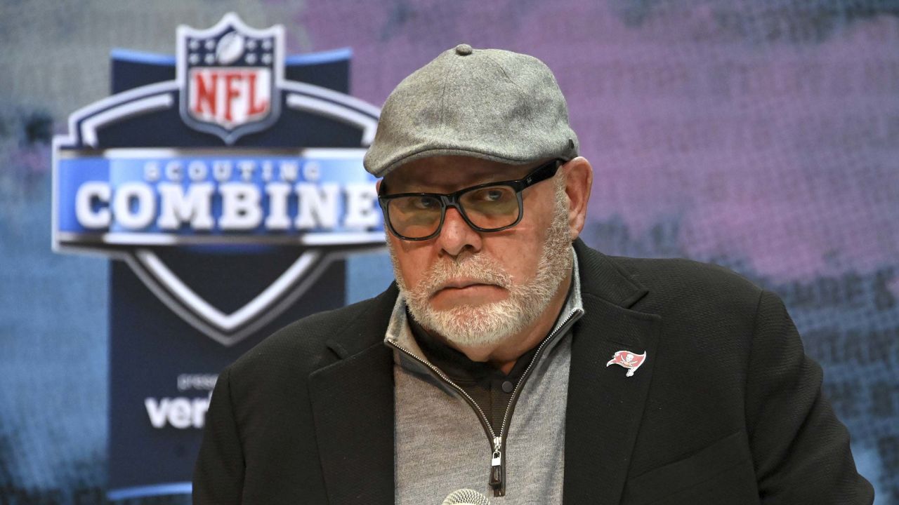 Tampa Bay Buccaneers coach Bruce Arians speaks at a news conference at the NFL football scouting combine in Indianapolis on February 27, 2019.