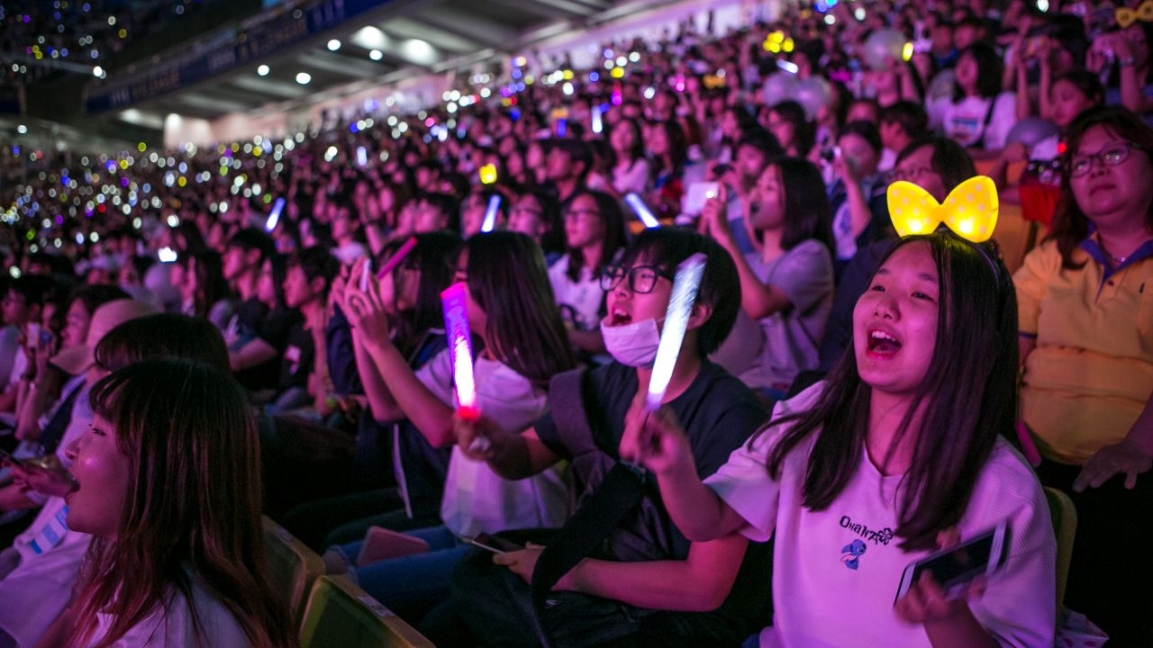 South Korean K-Pop fans cheer during a 2019 concernt in Suwon, South Korea.