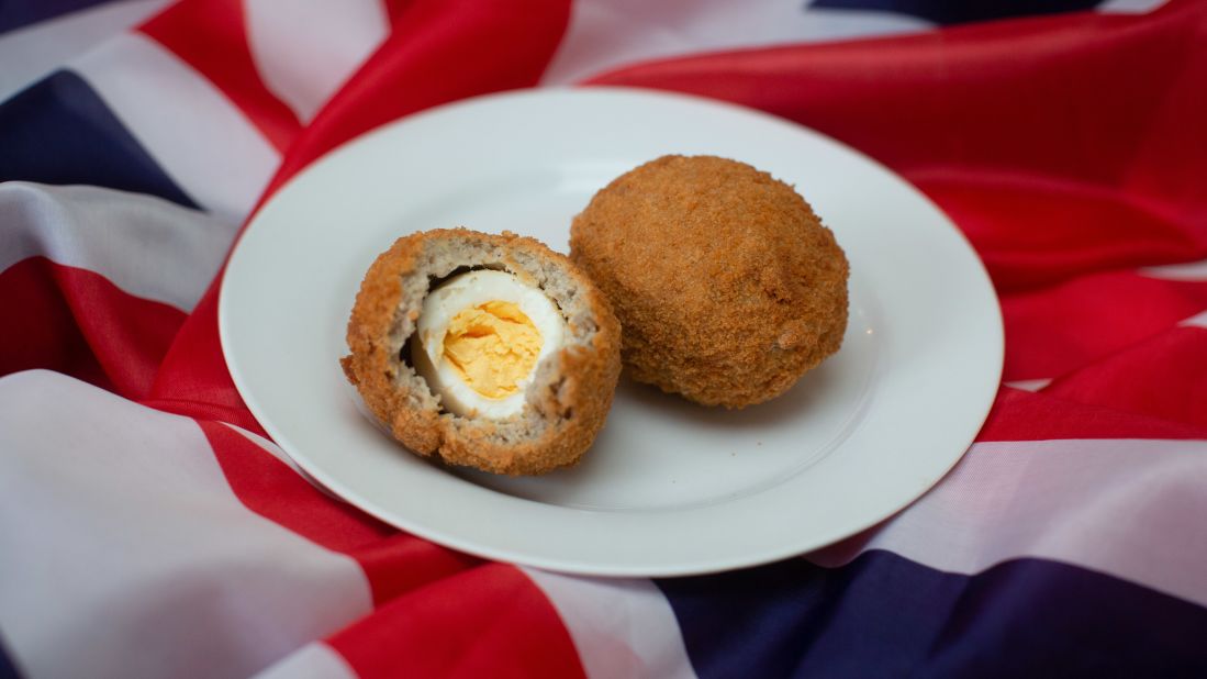 <strong>Scotch egg: </strong>An egg wrapped in a sausage. No one knows why or how.
