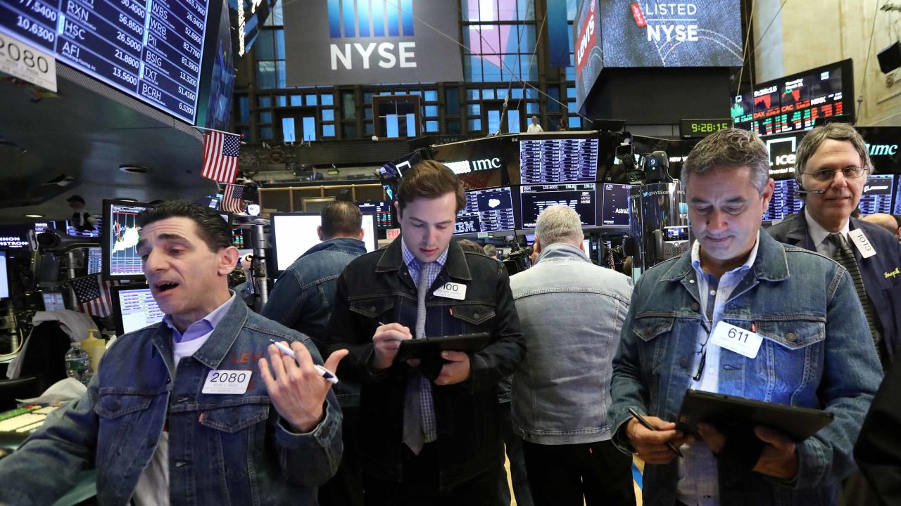 A trader wears Levi's clothing during the Levi Strauss & Co. IPO on the floor of the New York Stock Exchange.