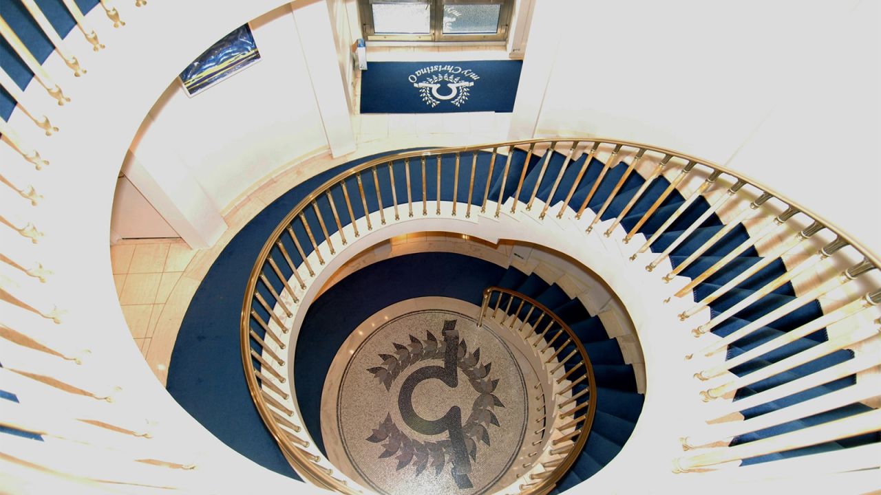 The spiral staircase is one of the central design elements on the yacht.