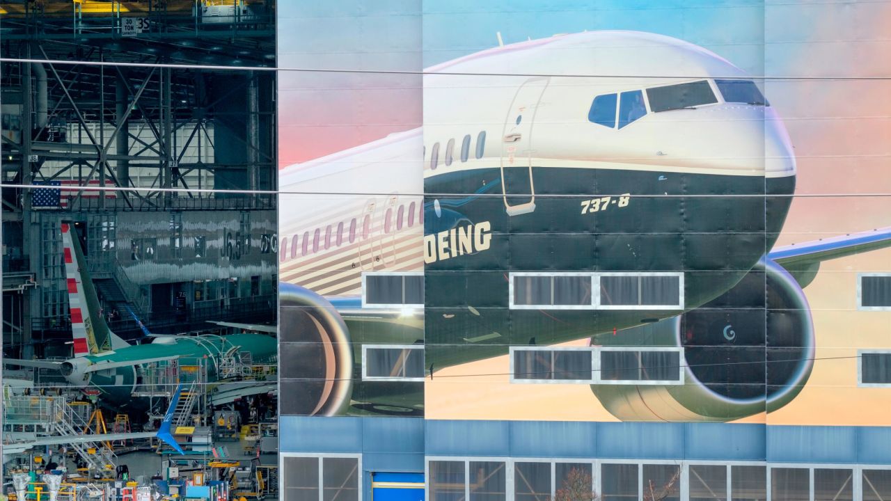 RENTON, WA - MARCH 11: The Boeing 737-8 is pictured on a mural on the side of the Boeing Renton Factory on March 11, 2019 in Renton, Washington. Two of the aerospace company's newest model airliners have crashed in less than six months. (Photo by Stephen Brashear/Getty Images)