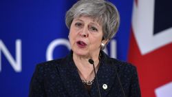 British Prime Minister Theresa May holds a press conference on March 22, 2019, on the first day of an EU summit focused on Brexit, in Brussels. - European Union leaders meet in Brussels on March 21 and 22, for the last EU summit before Britain's scheduled exit of the union. (Photo by EMMANUEL DUNAND / AFP)        (Photo credit should read EMMANUEL DUNAND/AFP/Getty Images)
