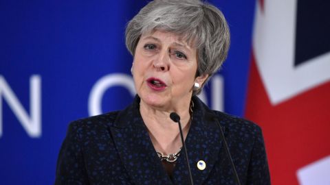 British Prime Minister Theresa May speaks in Brussels.