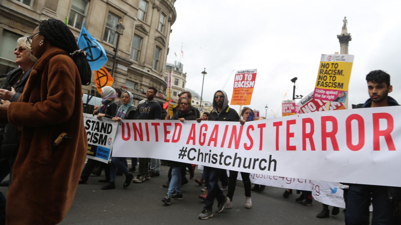 Protesters in London rally against Islamophobia, anti-Semitism and racism after the New Zealand attack.