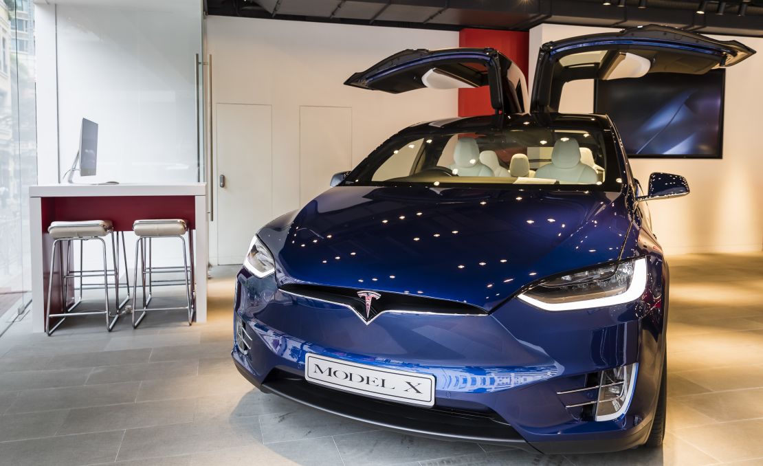 The Tesla Model X on display in Hong Kong. Tesla accuses a former employee of stealing self-driving tech and sharing it with Chinese rival Xiaopeng Motors. 