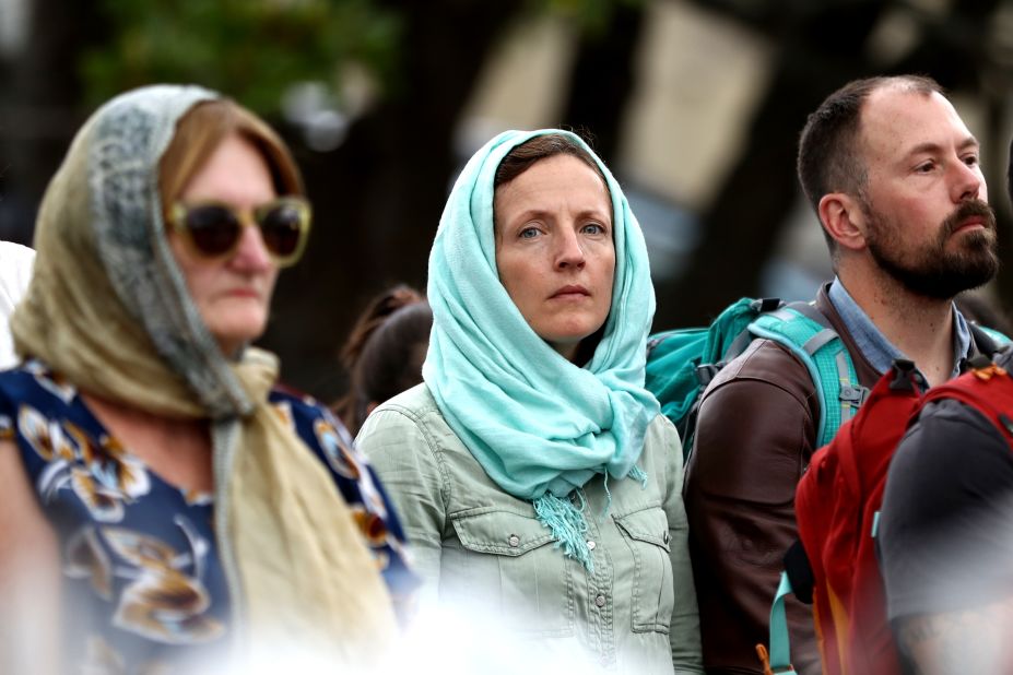 People gather at the Ponsonby Masjid Mosque during an open service to all religions Friday in Auckland, New Zealand.