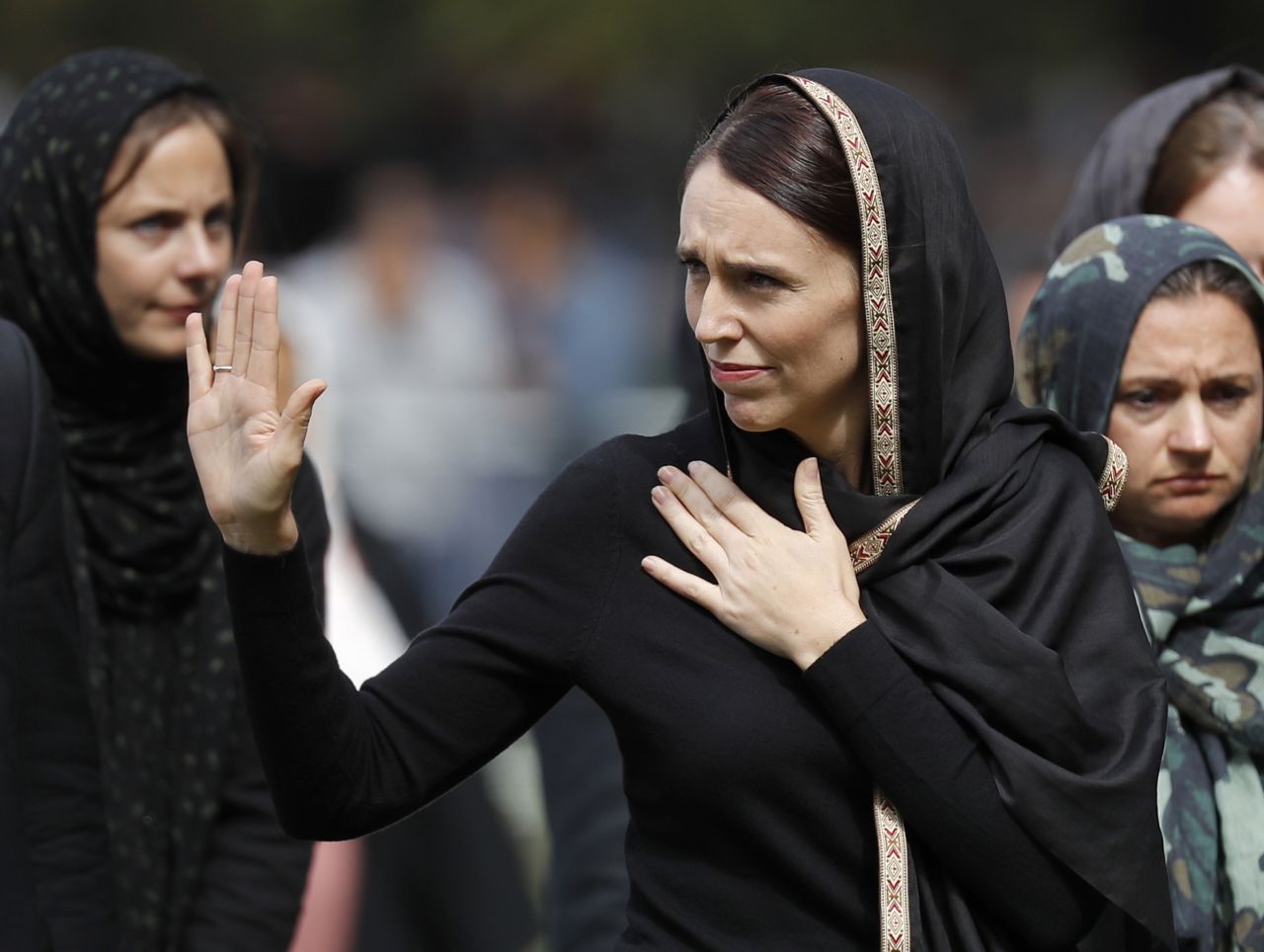 New Zealand Prime Minister Jacinda Ardern leaves Friday prayers at Hagley Park in Christchurch on March 22.