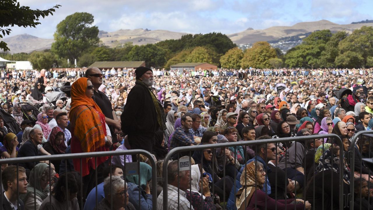 Friday prayers and two minutes of silence are observed for victims at Hagley Park in Christchurch on March 22.