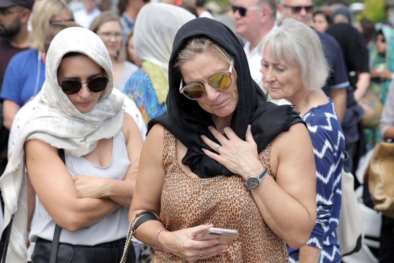 Residents gather for a call to prayer at Masjid E Umar Mosque in Auckland on March 22.