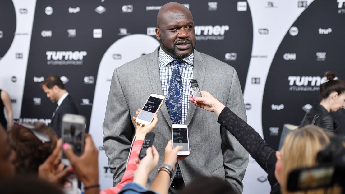 Shaquille O'Neal attends the Turner Upfront 2018 arrivals on the red carpet at The Theater at Madison Square Garden on May 16, 2018 in New York City.