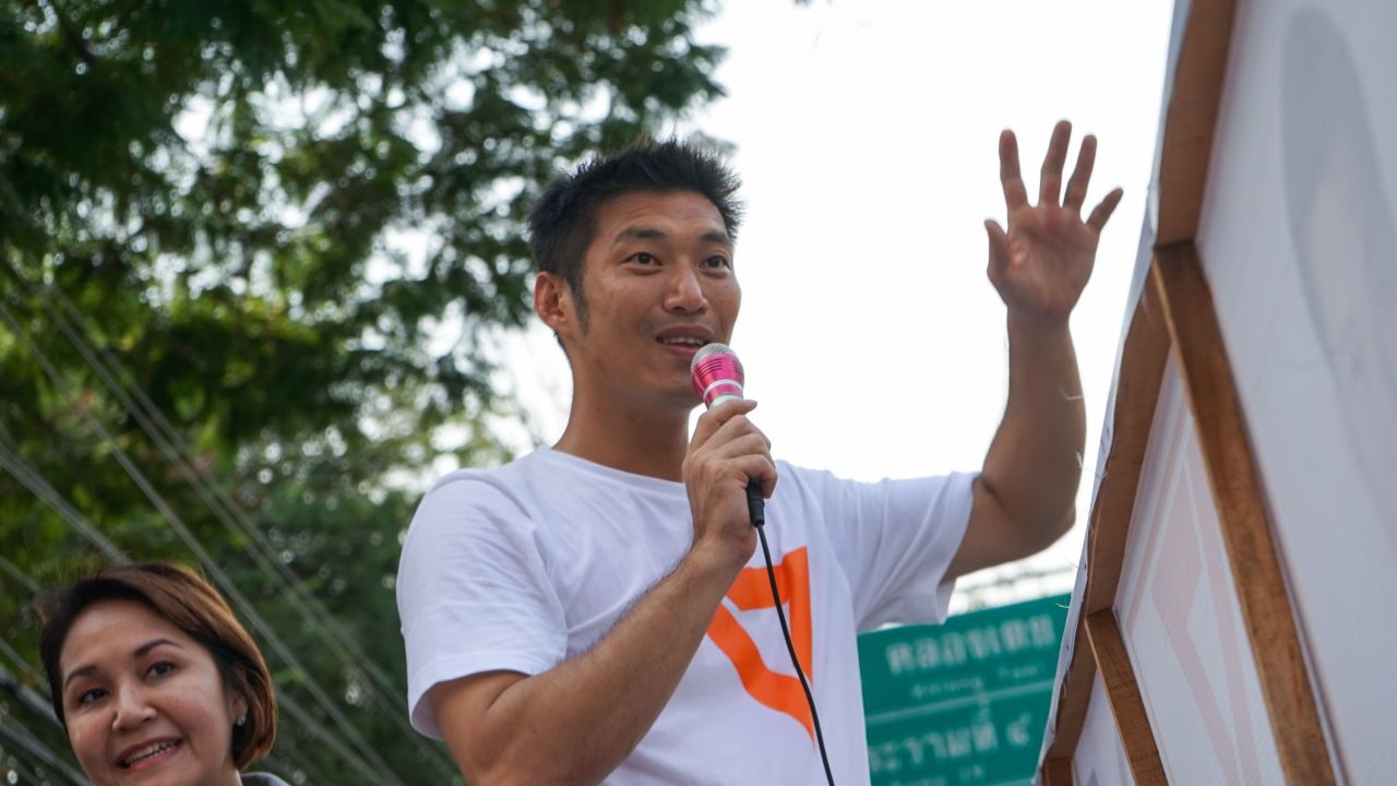 Thai political party 'Future Forward' leader Thanathorn Juangroongruangkit campaigning in  Bangkok on March 3, 2019.