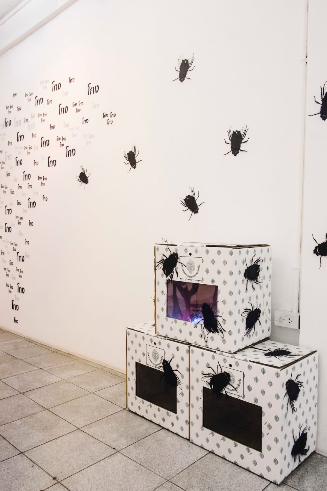 Images of flies represent the artist's view that the upcoming elections are "dirty."