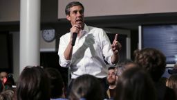 Former Texas congressman Beto O'Rourke gestures during a campaign stop at Keene State College in Keene, N.H., Tuesday, March 19, 2019. O'Rourke announced last week that he'll seek the 2020 Democratic presidential nomination. (AP Photo/Charles Krupa)