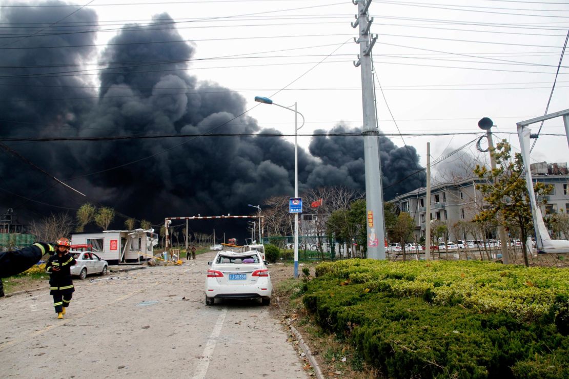Smoke rises at an explosion site in Yancheng in China's eastern Jiangsu province on March 21, 2019.