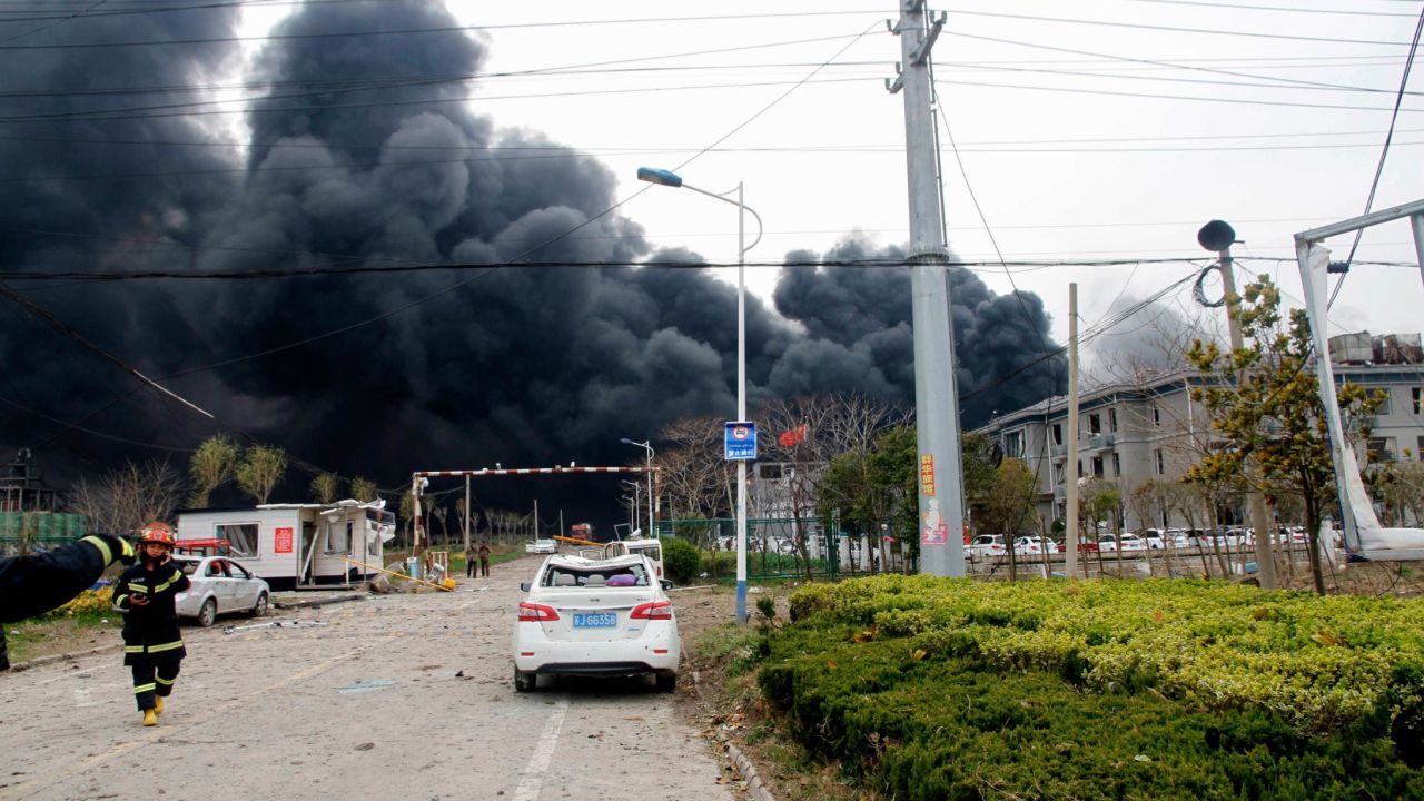 Smoke rises at an explosion site in Yancheng in China's eastern Jiangsu province on March 21, 2019.