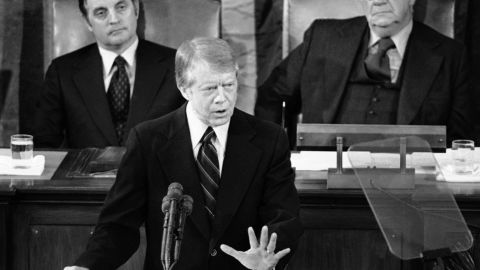 Carter delivers his State of the Union address to a joint session of Congress in January 1978. 