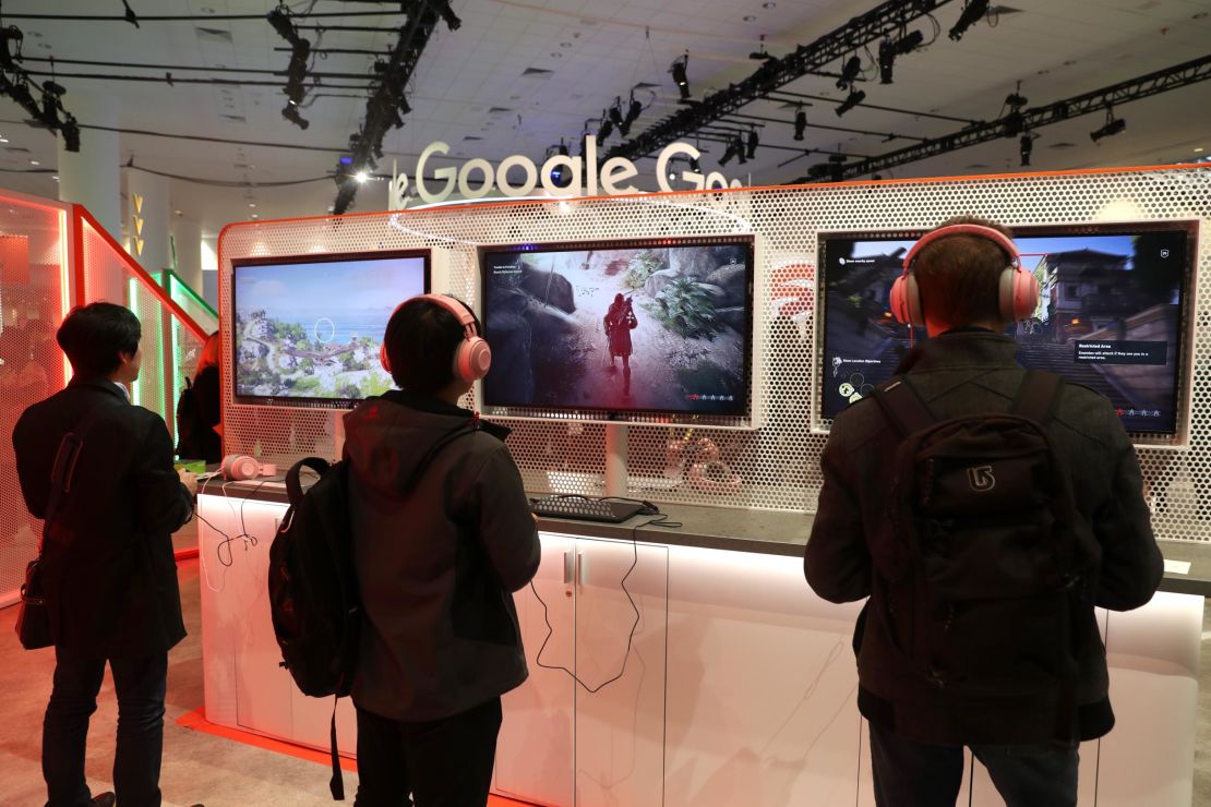 Attendees play games on the new Stadia gaming platform at the 2019 Game Developers Conference.