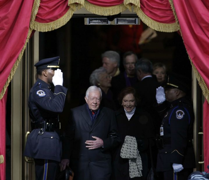 The Carters arrive for President Barack Obama's inauguration in January 2009.