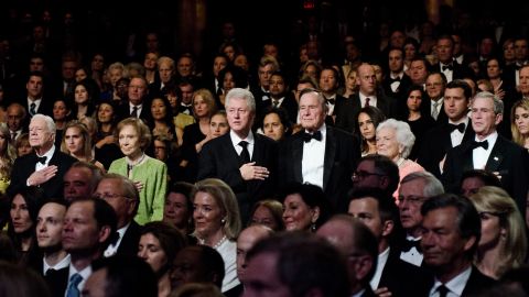 Carter and other former Presidents, including Clinton and both George Bushes, attend the Points of Light Institute Tribute to Former President George H.W. Bush in March 2011.