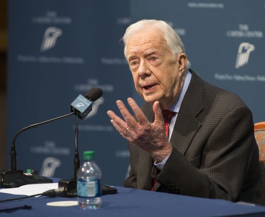 Carter talks about <a href="index.php?page=&url=http%3A%2F%2Fwww.cnn.com%2F2015%2F08%2F20%2Fpolitics%2Fjimmy-carter-cancer-update%2Findex.html" target="_blank">his cancer diagnosis</a> during a news conference at the Carter Center in Atlanta in August 2015. Carter announced that his cancer was on four small spots on his brain and that he would immediately begin radiation treatment. In December 2015, <a href="index.php?page=&url=http%3A%2F%2Fwww.cnn.com%2F2015%2F12%2F06%2Fpolitics%2Fjimmy-carter-cancer-free%2Findex.html" target="_blank">Carter announced</a> that he was cancer-free.