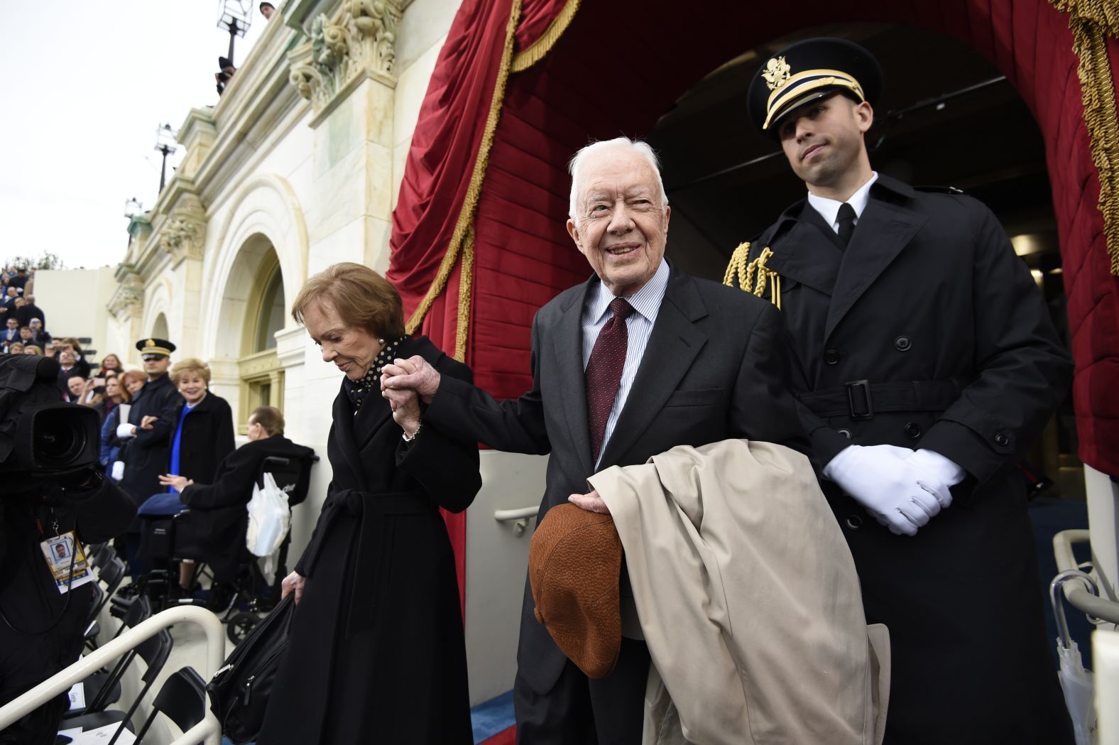 Carter and his wife arrive for the inauguration of Donald Trump in January 2017.