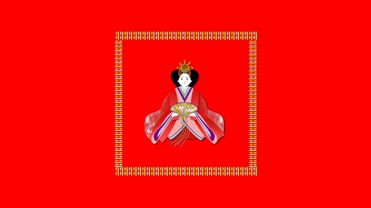 The logo for Masako Wakamiya's app Hinadan features a traditional Japanese doll. The game is centered around the annual celebration of Hinamatsuri, or Doll's Day.