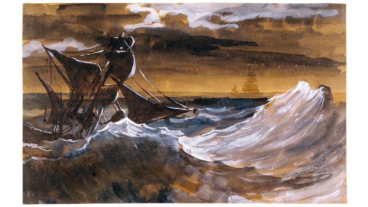 <strong>Seafaring life: </strong>Author and historian Huw Lewis-Jones has compiled incredible images from vintage seafarers' sketchbooks, including this painting by Frenchman Theodore Gericault of a storm off Le Havre, France, in 1818. 